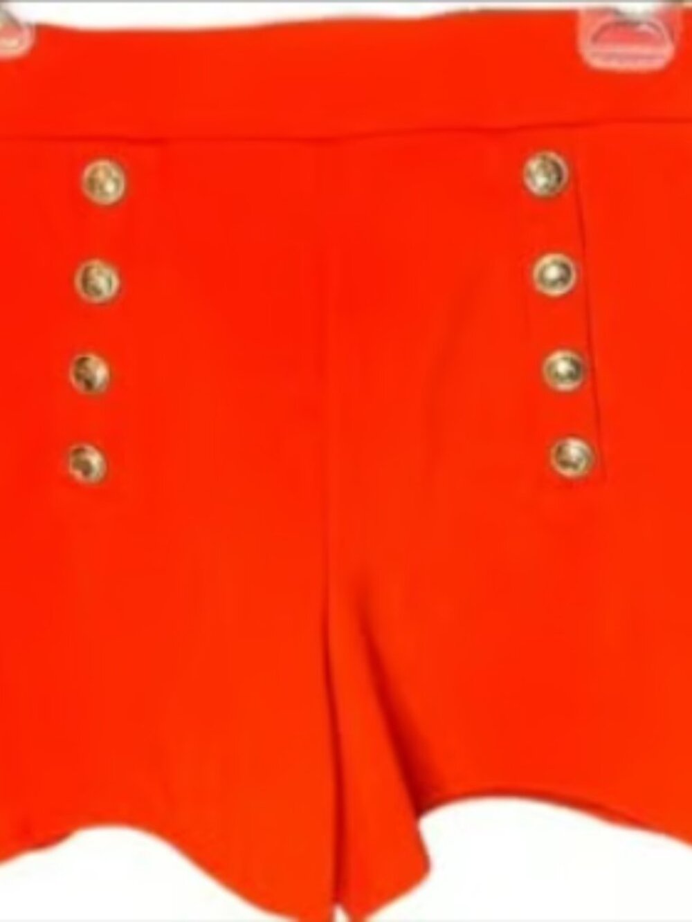 H&M New High-Waist Shorts Orange Pull On Gold Buttons Elastic Waist Comfortable